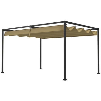 Outsunny 3x2m Metal Pergola with Retractable Roof, Garden Gazebo Canopy Shelter for Outdoor, Patio, Khaki