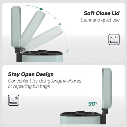 HOMCOM 12L Modern Boxy Metal Home Kitchen Bin - Light Green