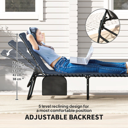 Outsunny Set of Two Reclining Sun Loungers - Dark Blue