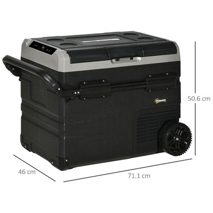 Outsunny 50L Car Refrigerator, Portable Compressor Cooler Box, Fridge Freezer w/ Inner LED Light, Foldable Handles, Cup Holders, 12/24V DC and 110-240V AC for Campervan RV Boat Travel Down to -20√¢‚Äû∆í