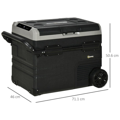 Lodówka samochodowa Outsunny 50L, przenośna chłodziarka kompresorowa, lodówka z zamrażarką z wewnętrznym oświetleniem LED, składane uchwyty, uchwyty na kubki, 12/24 V DC i 110-240 V AC do podróży kamperem, łodzią i kamperem do -20√¢‚Äû∆í