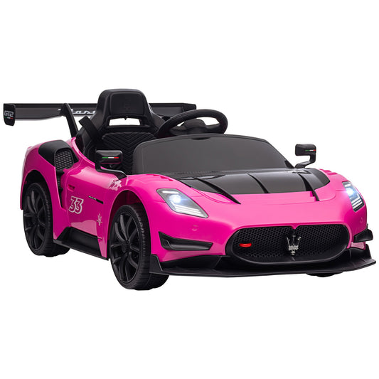 سيارة كهربائية للأطفال مرخصة من AIYAPLAY Maserati GT2 بقوة 12 فولت مع 4 أنظمة تعليق وجهاز تحكم عن بعد وأضواء بوق موسيقية - وردي