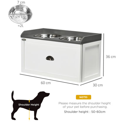 PawHut Stainless Steel Raised Dog Bowls, with 21L Storage Drawer for Large Dogs and Cats - White