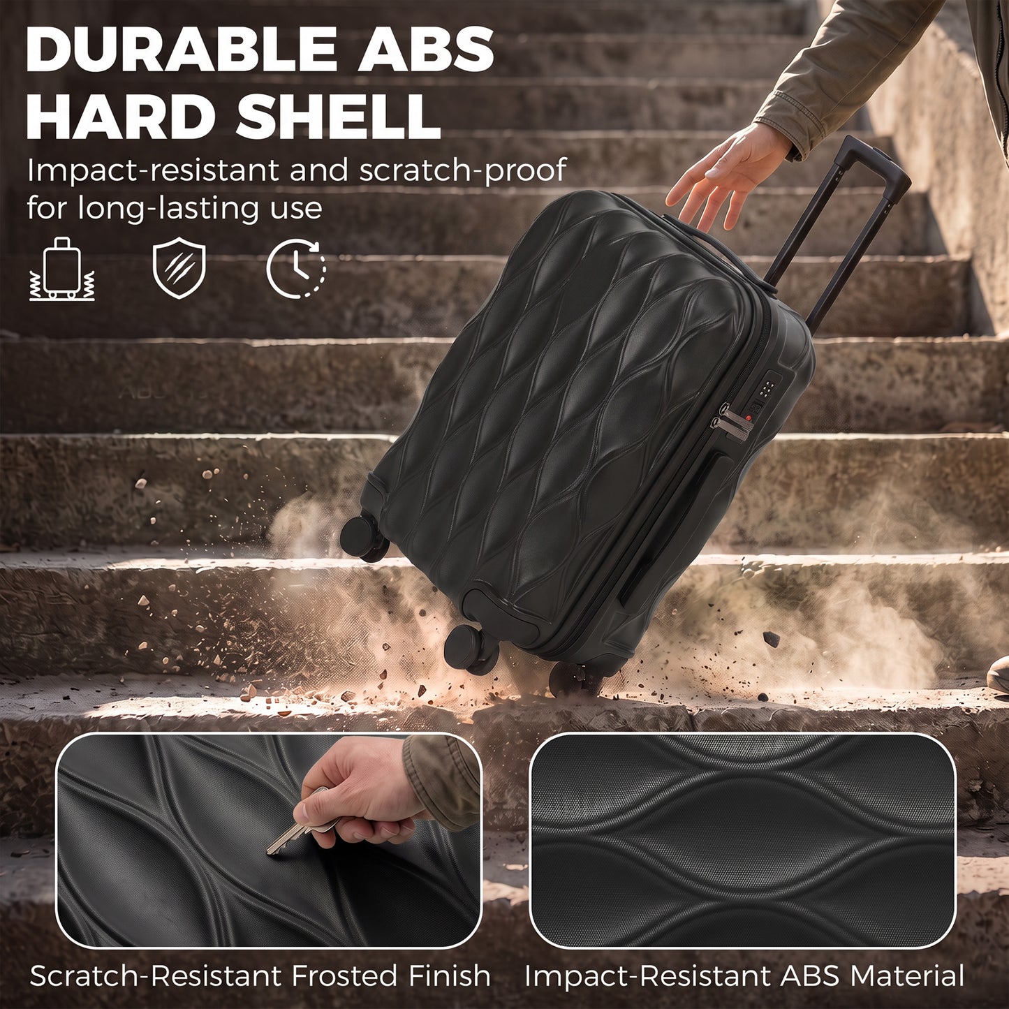 HOMCOM 22Inch 56cm Suitcase, ABS Hard Shell Carry On Luggage with TSA Lock, Spinner Wheels, Telescopic Handle, Black