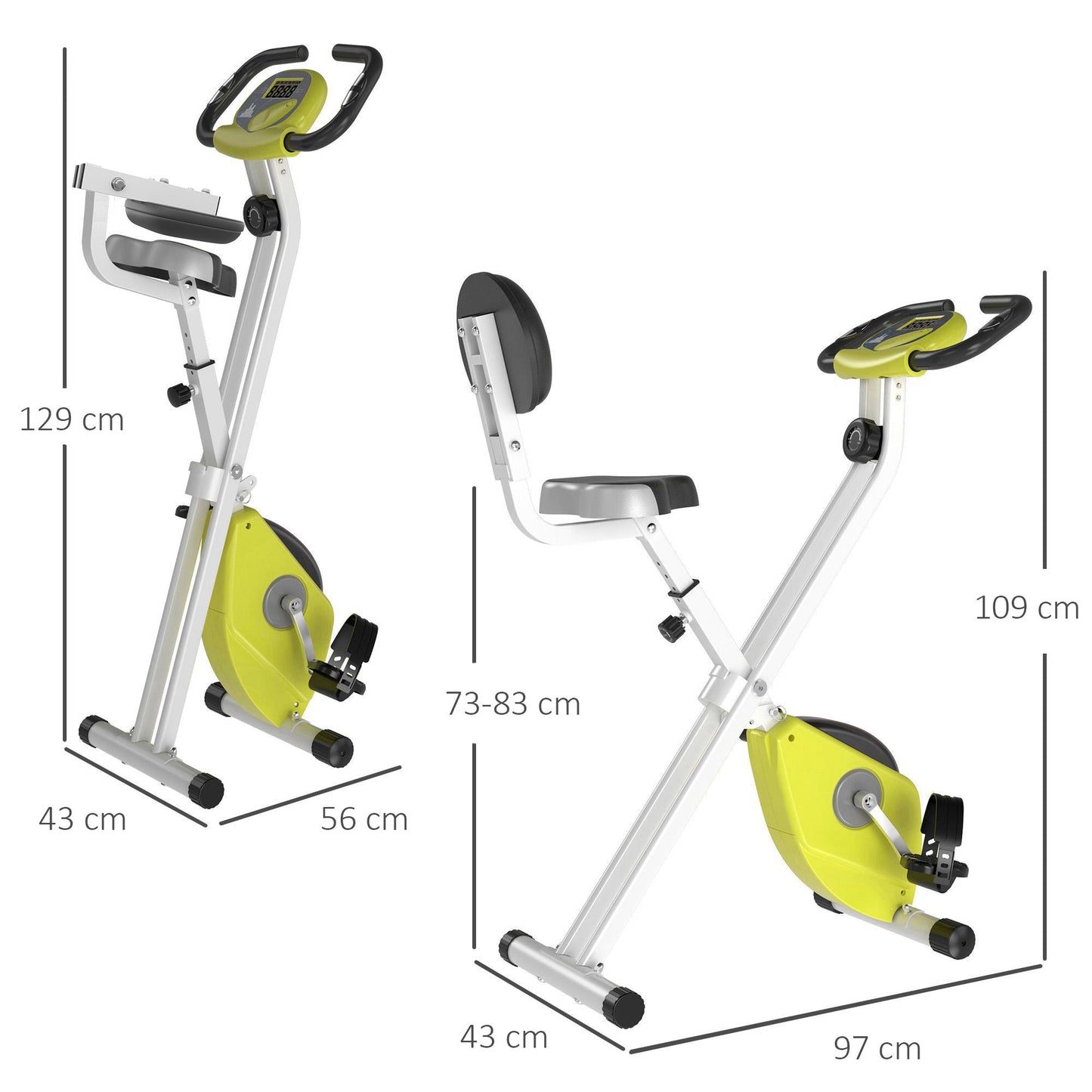 HOMCOM Folding Exercise Bike, Fitness Bicycle Indoor Trainer, 8-Level Magnetic Resistance Adjustable, with LCD Monitor, Pulse Sensor, Yellow