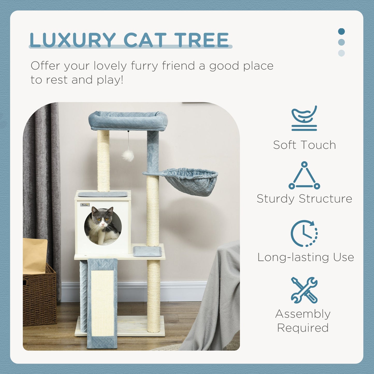 PawHut 114cm Cat Tree for Indoor Cats, with Scratching Posts, hammock, Bed, House