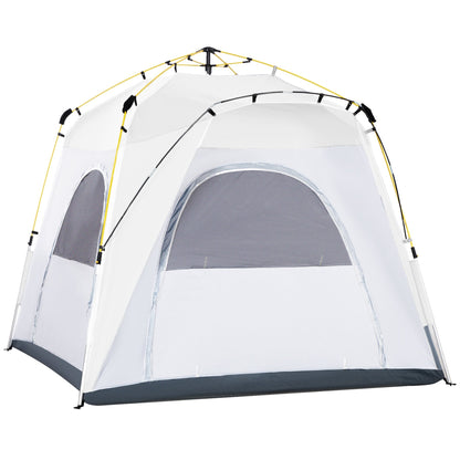 Outsunny 4 Person Automatic Camping Tent, Outdoor Pop Up Tent, Portable Backpacking Dome Shelter, Light Grey
