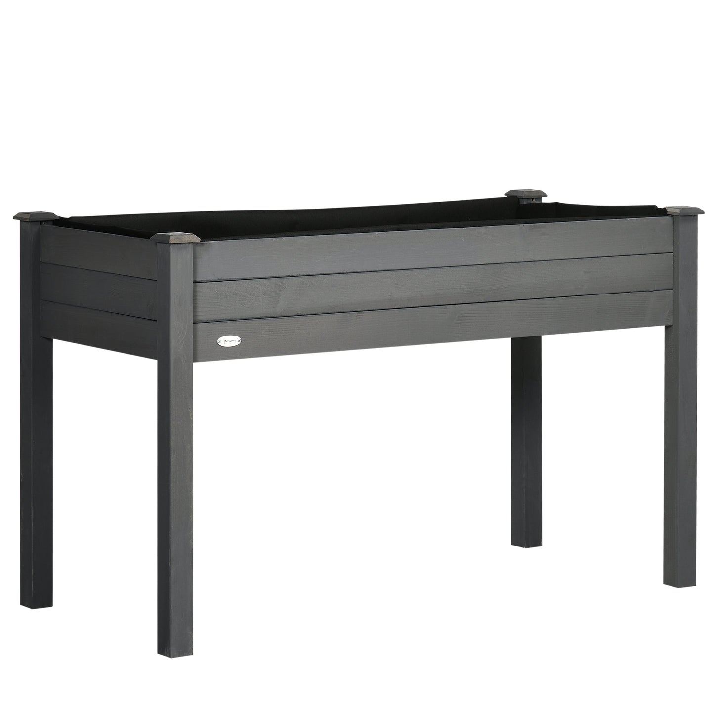 Outsunny Raised Bed for Garden, Wooden Elevated Planter Box with Bed Liner, for Flower Vegetable Herb, Dark Grey