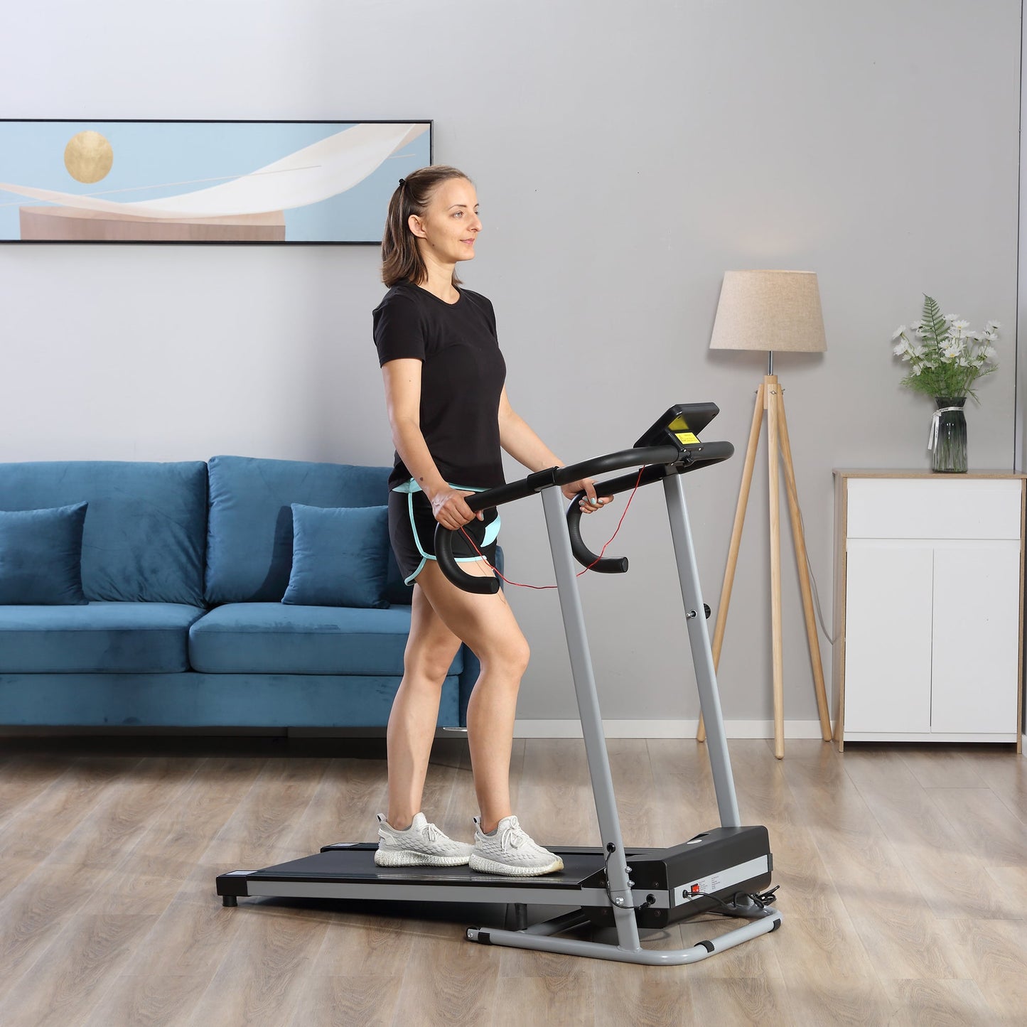 Unisex Electric Treadmill, Folding Indoor Cardio Treadmill, 1.25HP Motorised Running Jogging Walking Machine, w/ 3 Programs, LCD Monitor 10km/h