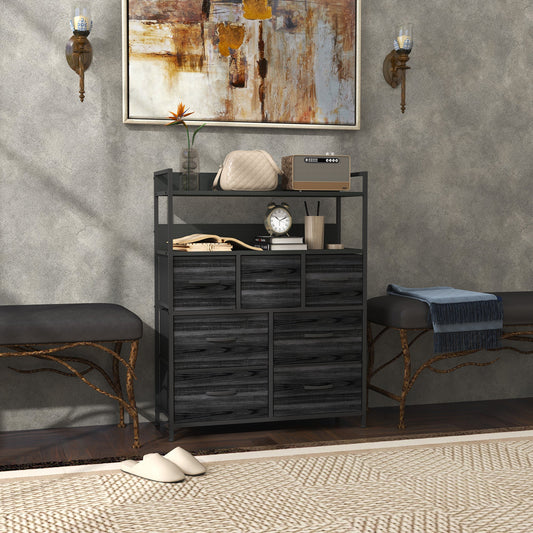 Komoda HOMCOM Rustic z siedmioma szufladami z tkaniny - czarna