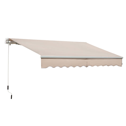 Outsunny 3.5M x 2.5M Manual Awning Canopy Retractable Sun Shade Shelter Winding Handle for Garden Patio Beige