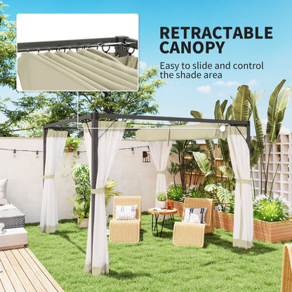 Pergola aluminiowa Outsunny 3 x 3 m z rozsuwanym dachem w kolorze khaki