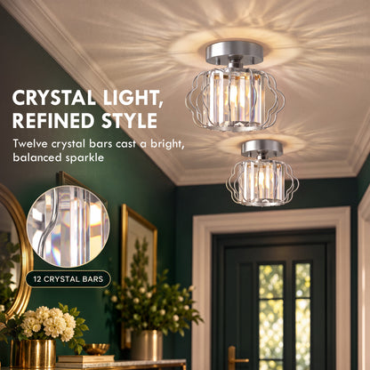 HOMCOM Crystal Ceiling Light Fixtures, Modern Semi-Flush Ceiling Lighting with Crystal Strips, 2 Pack, Silver Tone
