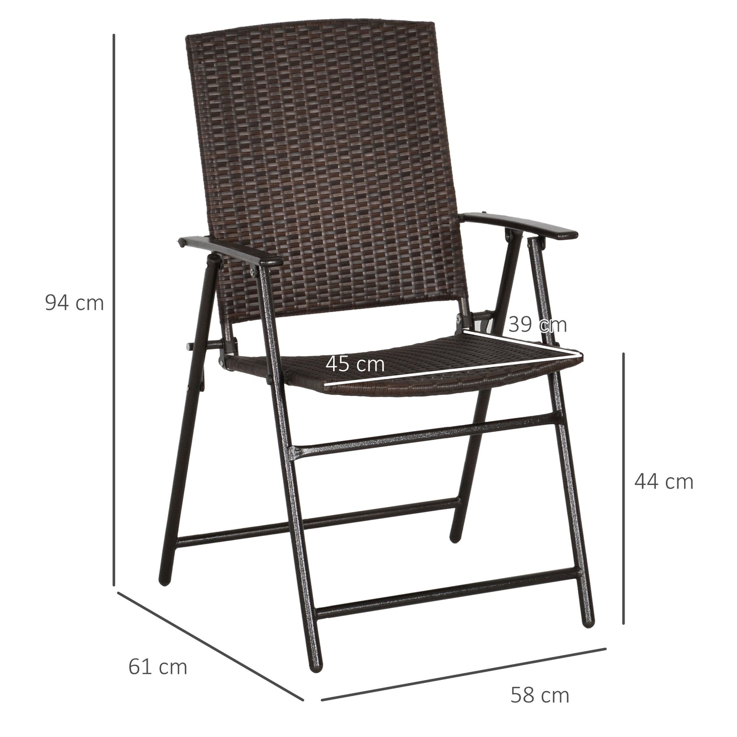 Outsunny 4 Piece Rattan Chair Garden Furniture Wicker Foldable Chair Steel Frame for Poolside Garden