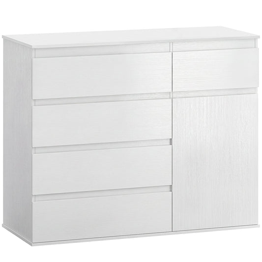 HOMCOM Modern Sideboard, Sideboard Storage Cabinet with 5 Drawers, Adjustable Shelf, Soft-Close Door, White