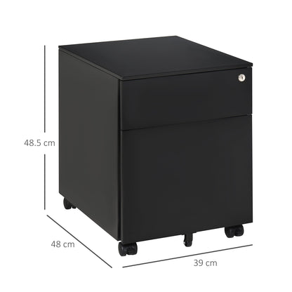 Vinsetto Vertical File Cabinet Steel Lockable with Pencil Tray and Casters Home Filing Furniture for A4, Letters, Legal-sized Files, 39 x 48 x 48.5cm