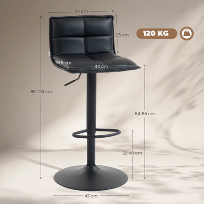 HOMCOM Set of Two Modern Faux Leather Bar Stools - Black