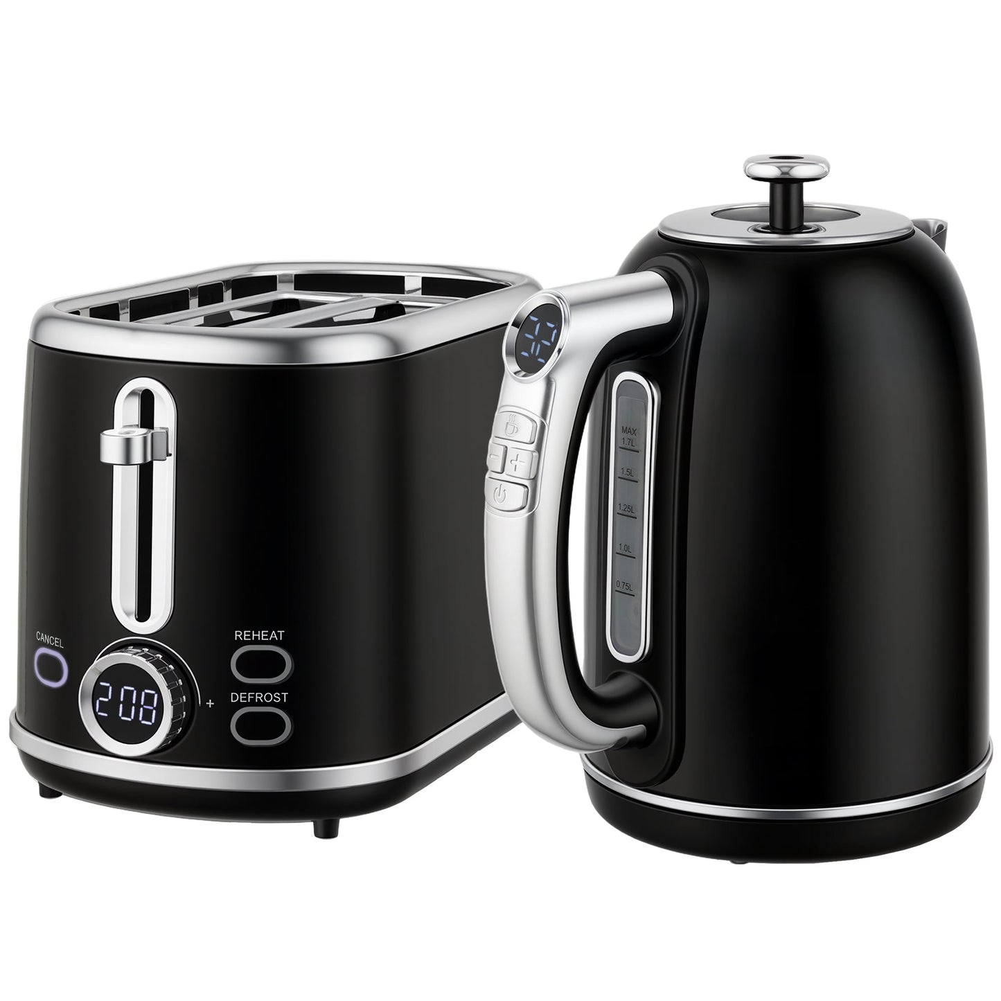 HOMCOM Polished Retro 40-100Â°C Kettle and Toaster Set - Black