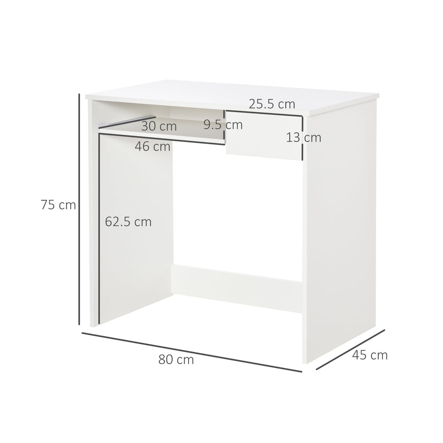 HOMCOM 80cm Compact Computer Desk with Keyboard Tray, Home Office Desk with Drawer for Bedroom Study, White