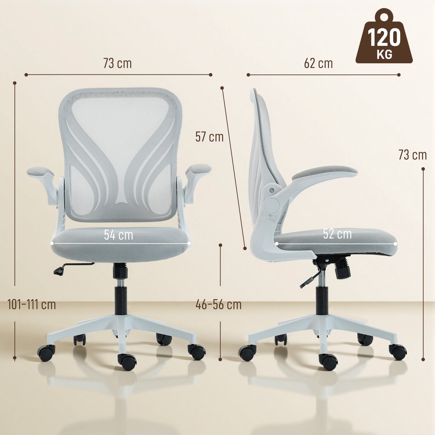 HOMCOM Mesh Office Chair with Foldable Backrest - Light Grey