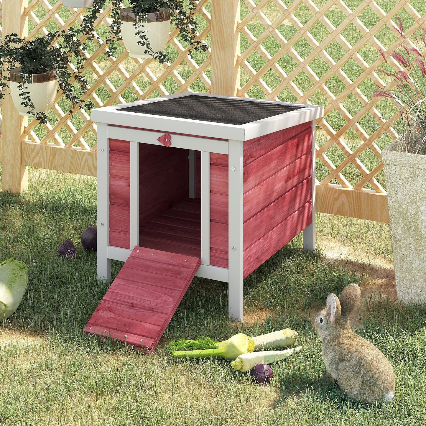 PawHut Wooden Rabbit Hutch House Home 51 x 42 x 43 cm, Red