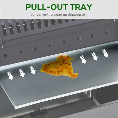 Grill gazowy Outsunny 4+1 Burner, wózek do grillowania na zewnątrz z kółkami, rusztem do podgrzewania, półkami bocznymi, szafką, termometrem do ogrodu, na imprezę, na kemping, 125 dł. x 51 szer. x 100 wys. cm, szary