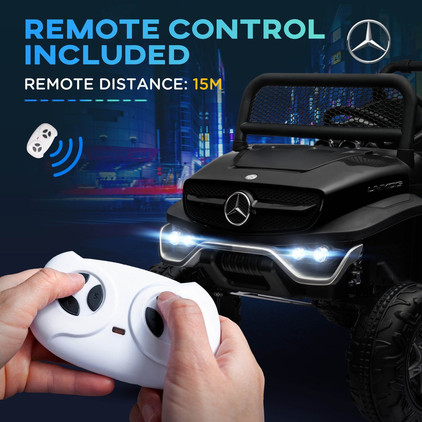 HOMCOM 12V Licensed Mercedes-Benz Unimog, Kids Electric Ride on Car, with Remote Control, Horn, Light, MP3 - Black