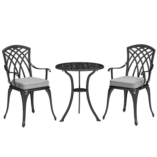 Zestaw bistro Outsunny z odlewanego aluminium, trzyczęściowy, czarny