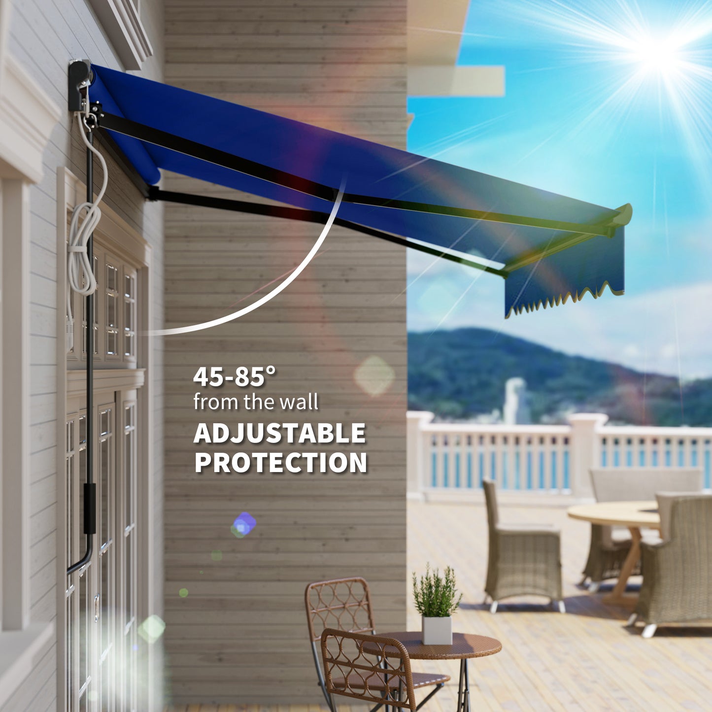 Outsunny 3 x 2,5 m markiza elektryczna z oświetleniem LED i pilotem, aluminiowa rama, markiza zwijana DIY, osłona przeciwsłoneczna UV50+ do drzwi tarasowych i okien ogrodowych, niebieska