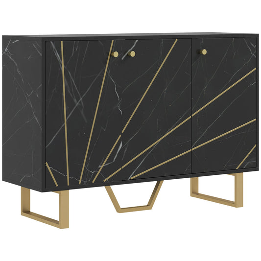 HOMCOM Sideboard Storage Cabinet, Modern Storage Cupboard with Adjustable Shelves and Metal Legs for Living Room, Kitchen, Dining Room, Entryway, Black Marble Tone