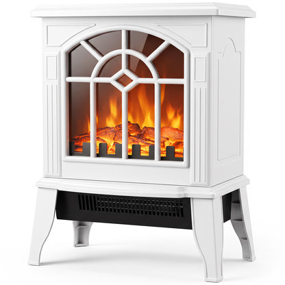 HOMCOM Freestanding Electric Fireplace, Electric Log Burner w/ LED Flame Effect, Overheating Safety System, 1000W/2000W, White