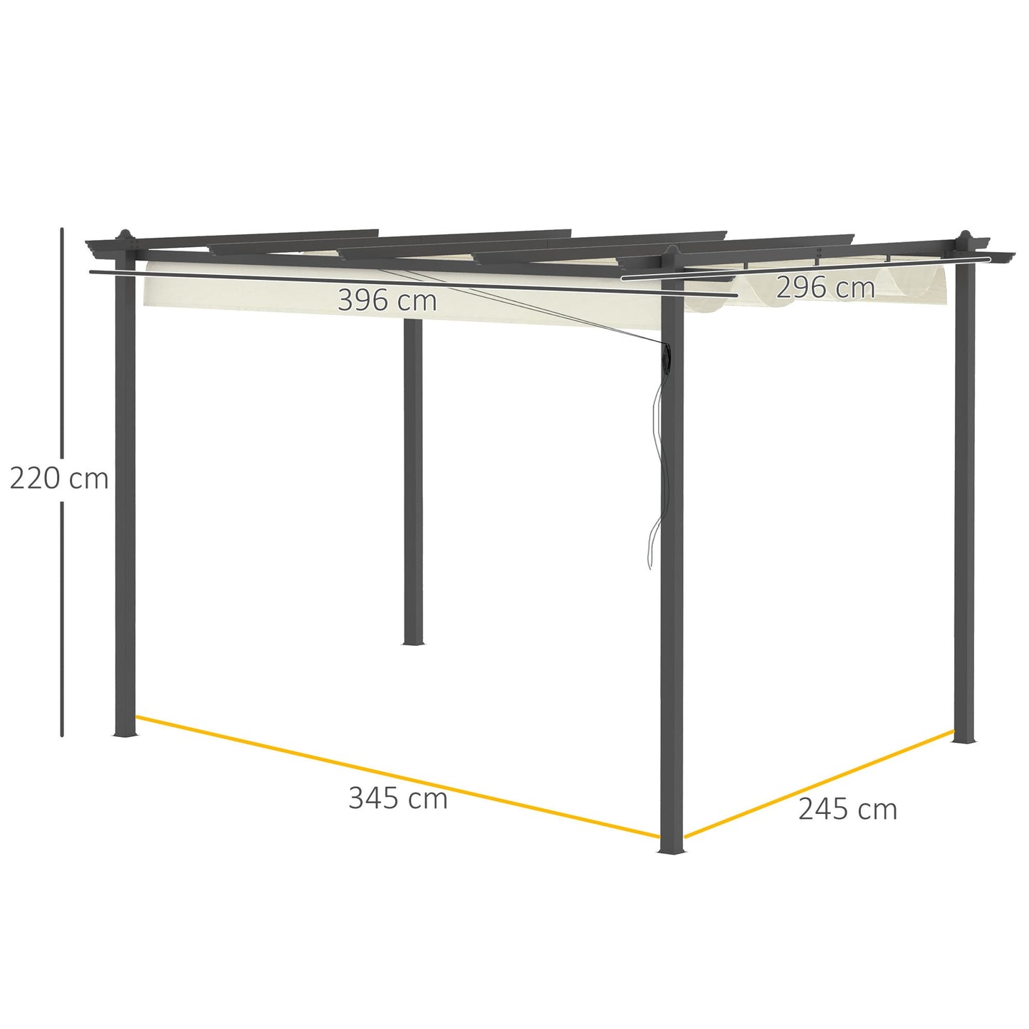 Outsunny 4 x 3(m) Aluminum Pergola Gazebo Garden Shelter with Retractable Roof Canopy for Outdoor, Patio, Cream White