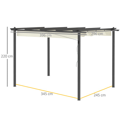 Outsunny 4 x 3(m) aluminiowa pergola z rozsuwanym dachem, zadaszenie ogrodowej altany na zewnątrz, patio, kremowo-biały