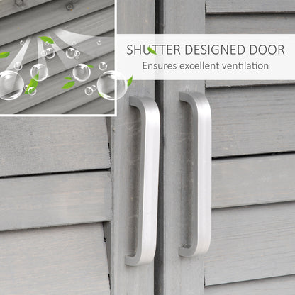 Outsunny Garden Shed Drewniana szopa ogrodowa z 2 drzwiami, szafka na narzędzia, lite drewno jodłowe, 87 dł. x 46,5 szer. x 96,5 wys. cm, kolor szary