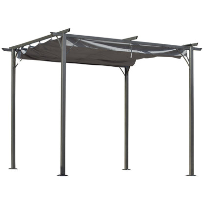 Outsunny 3x3 (m) Metal Pergola Gazebo Awning Retractable Canopy Outdoor Garden Sun Shade Shelter Marquee Party BBQ Grey