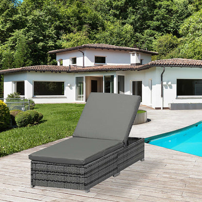 Outsunny Rattan Outdoor Garden Leżak z funkcją odchylania Szary