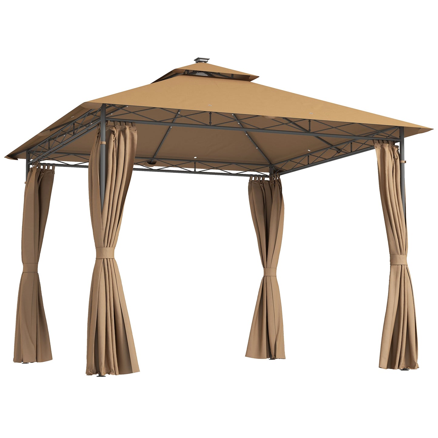 Outsunny 3 x 3 m Solar LED Metal Gazebo - Brown