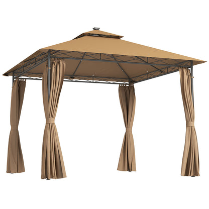 Outsunny 3 x 3 m Solar LED Metal Gazebo - Brown