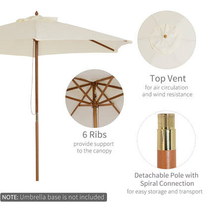 Outsunny 2,5 m Drewniany Parasol Ogrodowy Patio Zewnętrzny Drewniany Baldachim Parasola, Stołowy Parasol Rynkowy z Otworami, Słup 38 mm, Mechanizm Linowy, Kremowo-Biały