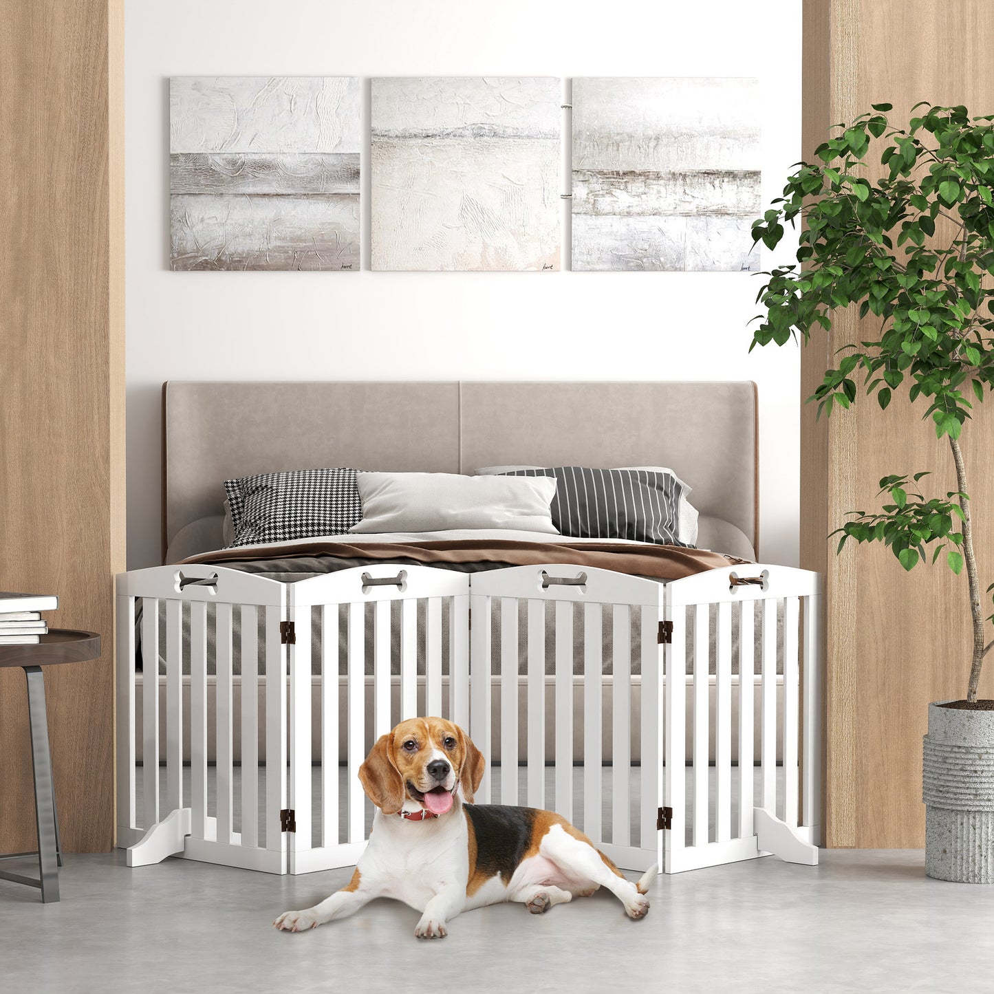 PawHut Dog safety gate folding dog gate support feet non-slip foot spikes 207.5 x 30 x 61 cm White