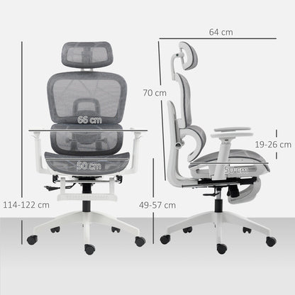 HOMCOM Multi-Adjustable Mesh Office Chair - Grey and White