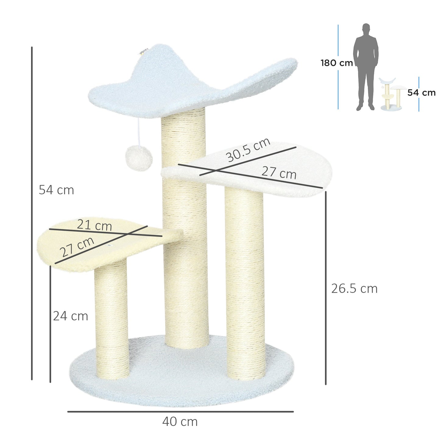 أبراج القطط PawHut مقاس 54 سم للقطط الداخلية، برج لعب القطط بتصميم على شكل فراشة على شكل شجرة القطط، مقاس 40 × 40 × 54 سم، أزرق
