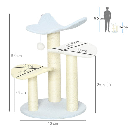 أبراج القطط PawHut مقاس 54 سم للقطط الداخلية، برج لعب القطط بتصميم على شكل فراشة على شكل شجرة القطط، مقاس 40 × 40 × 54 سم، أزرق