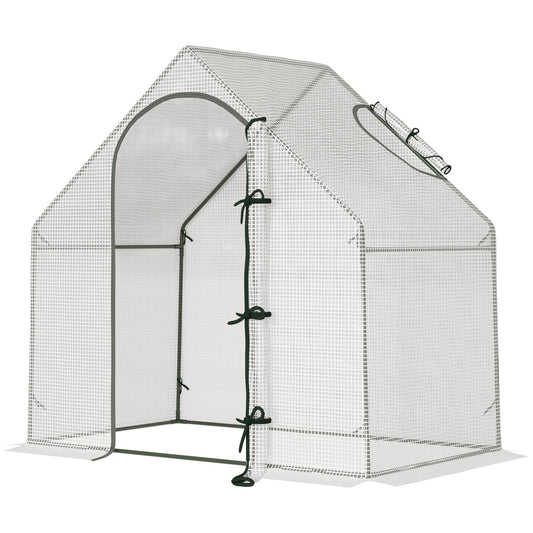 Outsunny Walk-In Greenhouse z oknem i drzwiami rolowanymi, przenośny domek ogrodowy ze stalową ramą do uprawy warzyw i ziół, 180 x 100 x 168 cm, biały