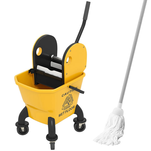 HOMCOM 26 Litre Mop Bucket, with Wringer and Mop - Yellow