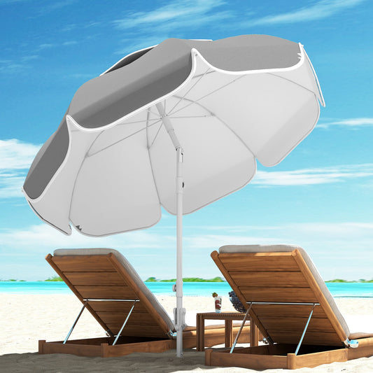 Outsunny Parasol plażowy przenośny z kotwicą piaskową, torbą transportową, regulowaną wysokością i nachyleniem, ochroną UV UPF50+, szary