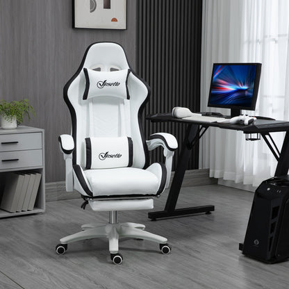 Vinsetto Computer Gaming Chair, PU Leather Desk Chair with Footrest, Swivel Task Chair with 135¡ Reclining Back and Lumbar Support, PC Chair for Adults, White and Black