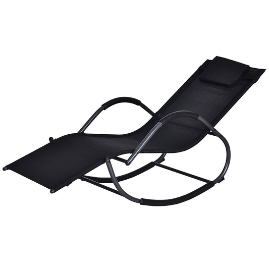 Outsunny Garden Rocking Chair Patio Texteline Rocking Lounge Chair Zero Gravity Rocker Outdoor Patio Garden Recliner Seat w/ Padded Pillow - Black