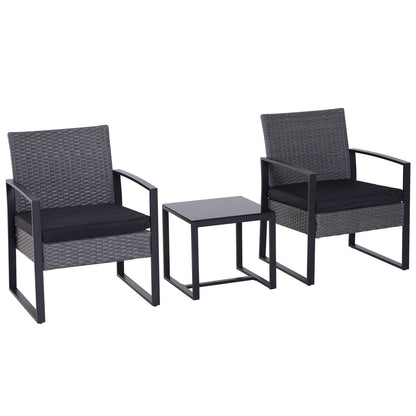 Outsunny PE Rattan Garden Furniture 2 مقاعد فناء بيسترو مجموعة نسج حديقة شتوية أريكة طاولة القهوة وكراسي مجموعة رمادي