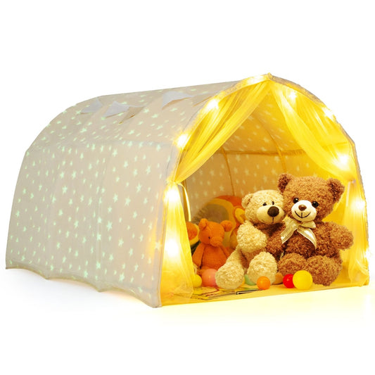 Magical Twin Bunk Bed Privacy Space with Glow in the Dark Stars-Beige